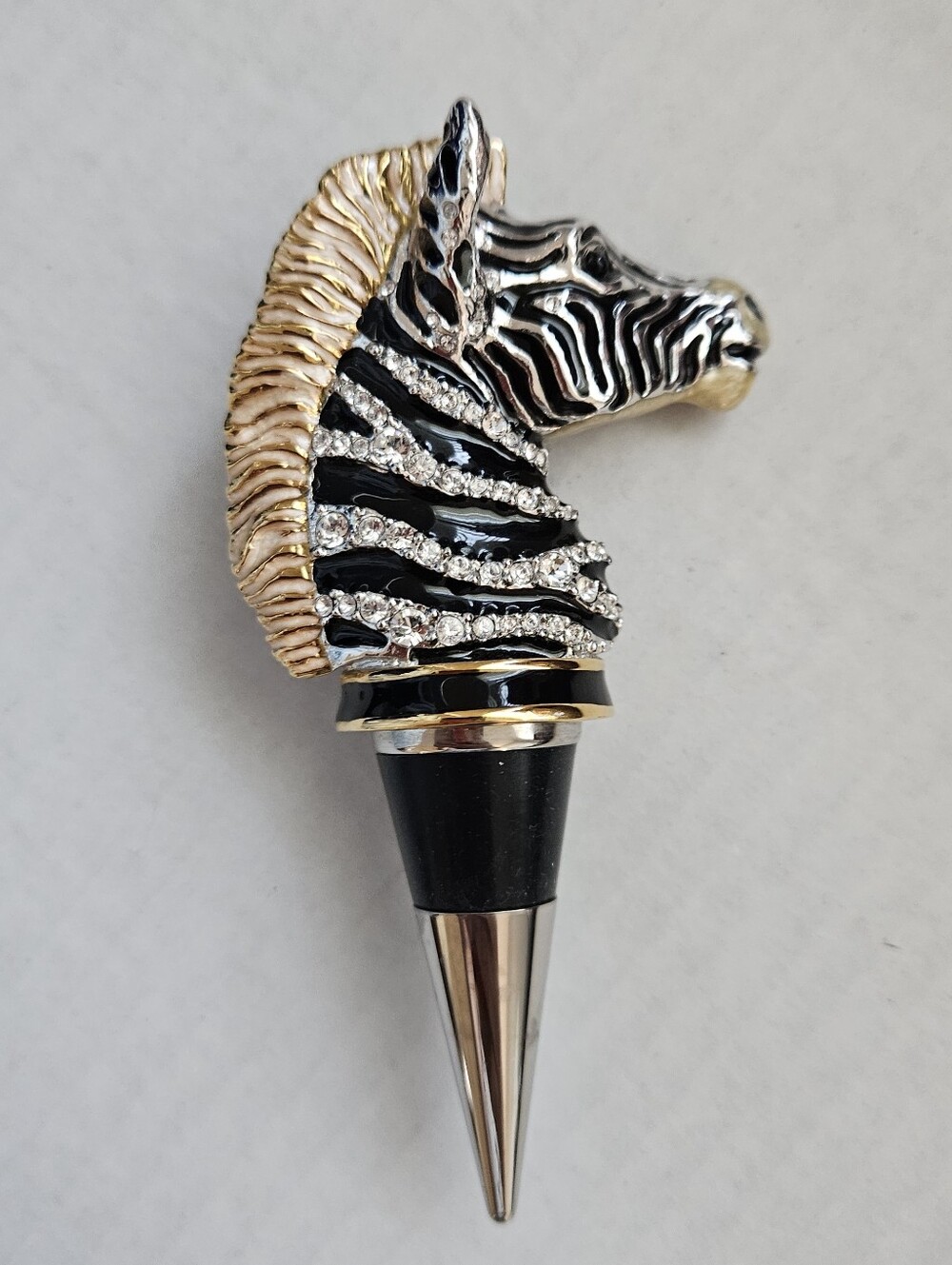 Jay Strongwater Enamel Zebra Bottle Stopper with Swarovski Crystals